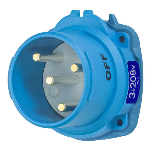 63-68163-A155 - DSN60 INLET POLY BLUE SIZE 3 TYPE 4X IP 69 3P+G 60A 208 VAC 60 Hz NO AUX WITH NO LOCKOUT HOLE